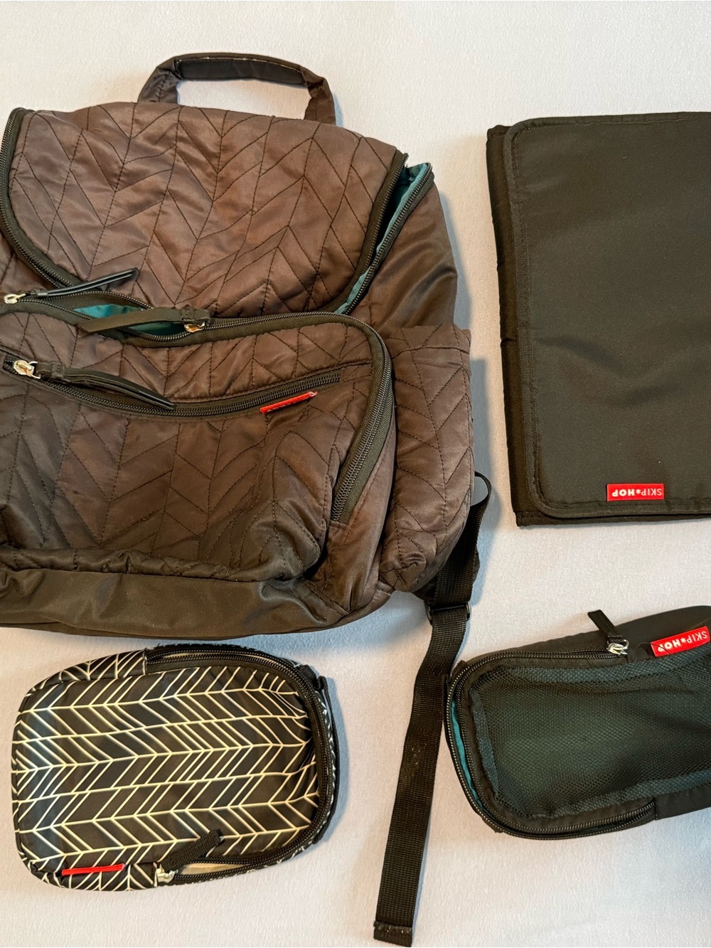 Skip Hop Quilted Diaper Bag Backpack Set w/ Changing Pad & Pouches